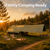 Tente de camping gonflable professionnelle 12 m² en Oxford 300D avec structure Airbeam 12 cm, double porte, hublots AB, passe-tuyau de poêle, auvent, vert kaki, pour événements extérieurs
