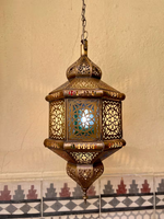 Lampe suspendue traditionnelle marocaine en laiton avec abat-jour en fer arc-en-ciel, 150 cm, luminaire LED, 3500K, blanc chaud