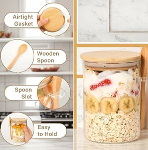 Tarro de almacenamiento de vidrio de borosilicato alto, apto para alimentos, para especias y granos, con cuchara de madera clásica, resistente al calor, para cocina - Product Image 5