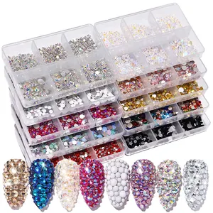 AB Nail Art Rhinestones Crystals AB Nail Art Pearls Clear Nail diamond  Mixed Size Charm Beads Nail Decoration DIY Manicure Jewel Accessories  Supplies