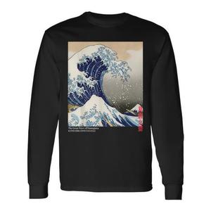 Camiseta de manga larga con estampado de la gran ola de Kanagawa, pintura de olas japonesas - Product Image 1