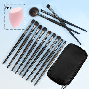Ensemble de pinceaux de maquillage professionnels de haute qualité en poils de chèvre naturels noirs, vente en gros, étiquette privée personnalisée, avec étui - Product Image 1