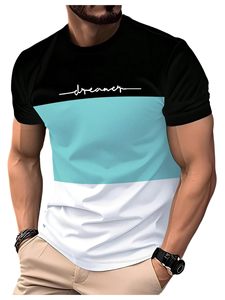 T-Shirt Slim Fit a Maniche Corte da Uomo, Stampa Dreamer a Blocchi di Colore Nero Bianco Rosso, Casual con Collo Tondo - Product Image 3