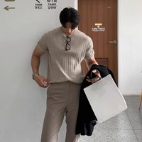 Nouveau T-shirt d'été tricoté à manches courtes, texturé, luxe léger, coupe ajustée, style business décontracté, vente en gros transfrontalière pour le commerce extérieur
