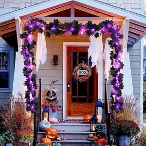 Artificial <b>Black</b> Maple Vine Garland With Purple Lights Halloween Home Decor 1.75M Window Door Hanging Decoration - Product Image 3