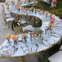 Table de salle à manger ronde moderne de luxe en verre doré et acier inoxydable pour événements en plein air, parcs, mariages et réceptions