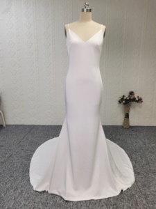 QUEENS GOWN Sexy Bas Dos Sirène Bretelles Spaghetti Col V Profond Conception Simple Robe De Mariée Photo Réelle - Product Image 2