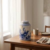 Pot en porcelaine bleu et blanc Art Déco 3-4L, forme irrégulière, ornement décoratif pour la maison