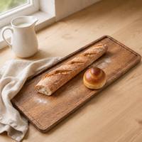 Plateau de service rectangulaire en bois de noyer, plateau en bois massif pour le petit-déjeuner, le pain, les desserts, les collations, la décoration de table basse, le plateau à café et à thé
