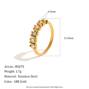 Anillo de Dedo de Acero Inoxidable con Incrustaciones de Circonio, Chapado en Oro de 18K, Anillo Apilable para Mujer, Joyería Moderna para Fiestas - Product Image 1