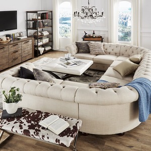 Miracle Home Furniture French Country Linen <strong>Couch</strong> <strong>Kensington</strong> Tufted U Sectional Corner Sofa for Living Room - Product Image 2