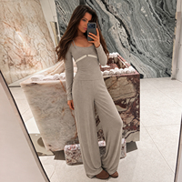 Ensemble de vêtements de détente extensibles pour femmes, 3 pièces, débardeur uni, pantalon droit à jambes longues, longueur genou
