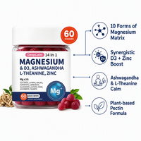 Compléments Nutritionnels de Haute Qualité OEM, Magnésium 14 en 1, Ashwagandha, Vitamine D3, Zinc, L-théanine, Gommes au Magnésium Sans Sucre