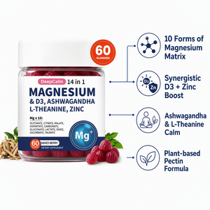 Suplementos Nutricionales de Alta Calidad OEM, Gomitas de <span class=keywords><strong>Magnesio</strong></span> 14 en 1 con Ashwagandha, Vitamina D3, <span class=keywords><strong>Zinc</strong></span>, L-teanina, Sin Azúcar - Product Image 2