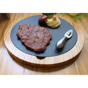 Stone Slab Serving <b>Board</b> With Wooden Frame For Steak BBQ Pizza Platter Dishware Set - Product Image 3