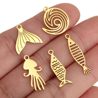 Pendentifs en acier inoxydable poli miroir, motifs étoile de mer, conque, tortue, dauphin, poisson, breloques animaux marins pour la fabrication de bijoux et colliers ras-du-cou