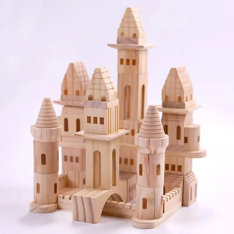 Children's log color castle building blocks stacked high collage toy scene shape cognition puzzle toy wooden