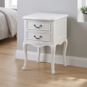 French Night Stand <b>Bedside</b> <b>Table</b> White Solid Wood Mahogany and MDF Panel European Style for Bedroom Furniture Home and Hotel Use - Product Image 3