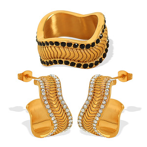 <b>Cuff</b> <b>Earrings</b> Gold Tone Crystal Rhinestone Irregular Shape Women's Everyday Wear Set - Product Image 5