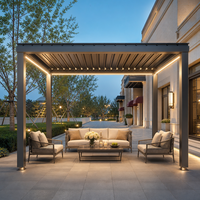 Pergola de jardin extérieure étanche en aluminium avec toit à lames orientables électriques et moteur d'éclairage LED pour pergola, sauna et mobilier