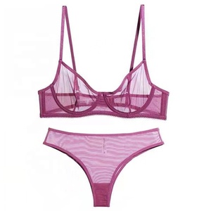 Lingerie Sexy Ultra-sottile Francese in Rete Trasparente, Set Reggiseno e Mutandine con Ferretto per Modellare il Corpo - Product Image 5