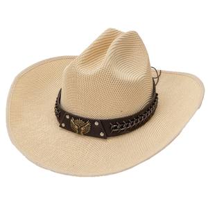 Chapeau de paille de cow-boy à large bord pour la plage, protection solaire, respirant, pour femmes et hommes, été, avec ceinture réglable, vente en gros à bas prix - Product Image 5