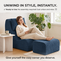 Fauteuil inclinable en velours côtelé compressé avec ottoman sans pieds, chaise d'appoint confortable en bouclette pour petit espace, chambre, salon, hôtel