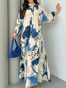 <span class=keywords><strong>Abito</strong></span> da donna casual a maniche lunghe stampato in stile europeo 2026 con scollo a V <span class=keywords><strong>elegante</strong></span> e vestibilità ampia - Product Image 5