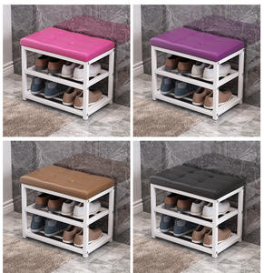 Étagère à chaussures pour porte <span class=keywords><strong>de</strong></span> <span class=keywords><strong>maison</strong></span> simple rangement multicouche armoire à chaussures peut s'asseoir sac souple en fer tabouret à chaussures multifonctionnel - Product Image 5
