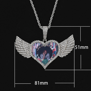 NUOYA, joyería personalizada de Hip Hop, collar con colgante de foto de corazón de diamante helado, diseño de alas de Ángel, colgante de imagen para hombres y mujeres - Product Image 2