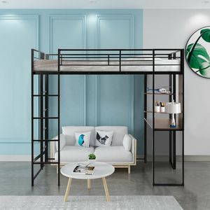 Queen Space Save Dormitory <strong>Loft</strong> Frame Bunk Metal <strong>Bed</strong> With Drawer - Product Image 6