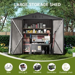 Caseta de Almacenamiento Exterior de Metal, Caseta para Herramientas con Puertas con Cerradura y Techo Inclinado, Caseta de Jardín de Acero - Product Image 5