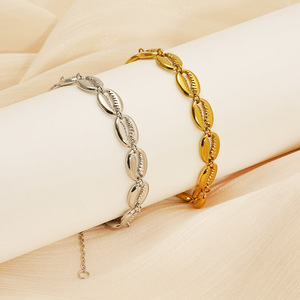 Zogxin Gold Shell Necklace And <b>Bracelet</b> <b>Set</b> Oval Geometric Design For Party Wear - Product Image 4