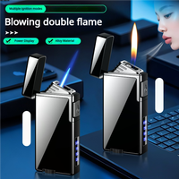 Briquet Électrique Rechargeable USB 2-en-1 Design Moderne, Torche à Butane Classique avec Double Flamme et Valves de Recharge de Gaz