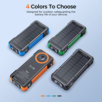 Batterie solaire portable 20000mAh avec câble rétractable intégré, chargeur sans fil et cordon