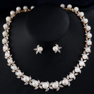 Babol sp030 pérolas brancas, com aaa zircão diamante colar, brincos, conjuntos de joias de casamento, mulheres, luxo, prata, joias - Product Image 3