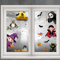 Autocollants statiques pour vitres Halloween : Sorcière de dessin animé, Grim Reaper, Hibou, Fantôme, Maison hantée, Lune, Chauve-souris, Citrouille