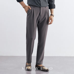 Calças Casuais de Verão em Algodão com Contas de Damasco Confortáveis e Respiráveis Versáteis Pretas Longas para Homens Sem Necessidade de Passar - Product Image 2