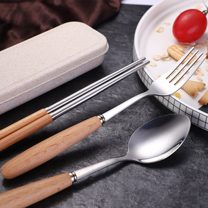 Hiện đại thân thiện với môi Thiết kế xách tay thép không gỉ thiết lập dao kéo tay cầm bằng gỗ gương đánh bóng cho Đảng sử dụng nhà hàng khách sạn - Product Image 4