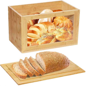 Caja de pan de bambú con frente transparente de 14.76x8.66x7.67 pulgadas, gran capacidad de almacenamiento para exhibición en panadería - Product Image 5