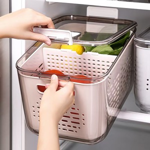 Panier de rangement pour réfrigérateur à double couche avec égouttoir, boîte de conservation pour fruits et légumes avec séparateur réglable en PP+PET - Product Image 5