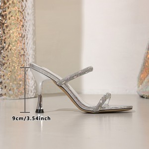 Nouvelles mules à talons en strass argentés pour femmes, design 2025, élégantes, à bout ouvert peu profond, pour soirée, chaussures de cérémonie, pantoufles - Product Image 6