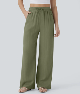 <span class=keywords><strong>Pantaloni</strong></span> a Vita Alta <span class=keywords><strong>con</strong></span> Coulisse e Gamba Larga 2026, Morbidi e Casual, Primaverili ed Estivi, da Donna <span class=keywords><strong>con</strong></span> <span class=keywords><strong>Tasche</strong></span> <span class=keywords><strong>Laterali</strong></span> - Product Image 5