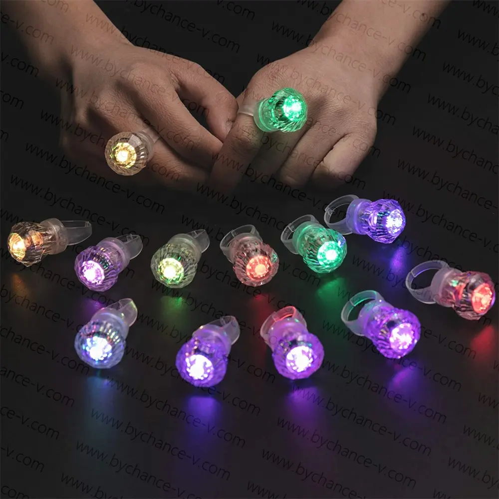 wholesale cheap kids party supplies LED light up finger rings glowing diamond ring flashing party funny costume accessories