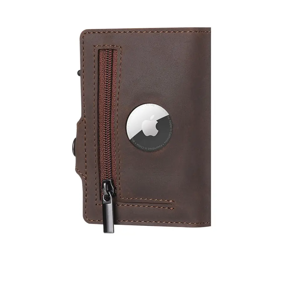 Dark Brown Retro Airtag Holder Leather Wallet Case For Apple AirTag BT Tracker Anti Lost Device With Luxury Card Holder
