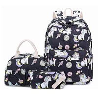 Ensemble de sac à dos licorne pour filles enfants adolescents sac d'école sac à dos de voyage avec déjeuner sac fourre-tout porte-crayon sac à main sac 3 en 1 ensemble
