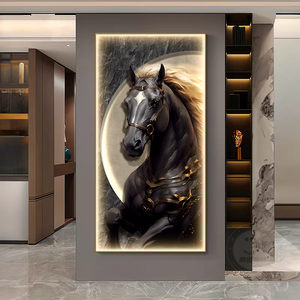 Moderno Luxo High-end Cavalo Elemento Design LED Wall Art Sala Home Office Hand-set Diamante <span class=keywords><strong>3D</strong></span> Cristal Porcelana Pintura - Product Image 2