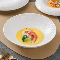 Assiette creuse en céramique texturée couleur unie pour desserts, salades, pâtes – Vaisselle spécialisée pour cuisine moléculaire
