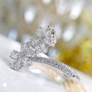 Women's Flower <b>Open</b> <b>Ring</b> Pear Shape Cubic Zirconia Fashion Jewelry Finger <b>Ring</b> - Product Image 4