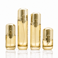 Botol Kaca Silinder Bulat 30g 50g 100ml 120mL untuk Serum, Essence, Krim, Minyak Perawatan Kulit dengan Tutup Emas Berdaun Empat